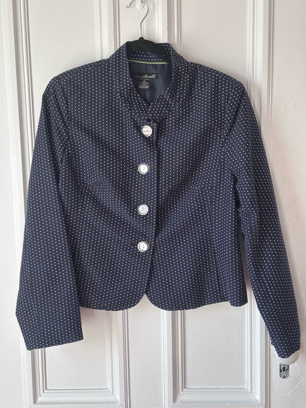 Willi Smith Women’s Blue Dotted Swiss Button front Lined Blazer Size 14